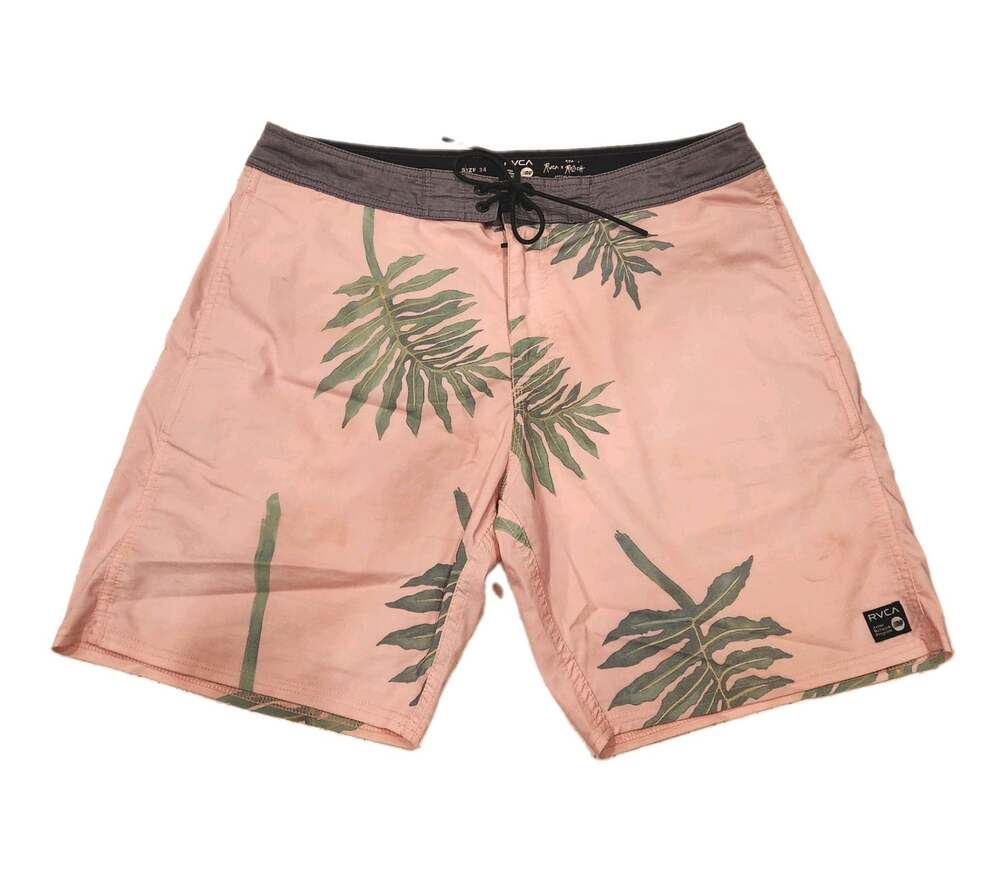 RVCA X Rozich Men's Swim Trunks Shorts 34 Pink Green Leaf Artist Network Program